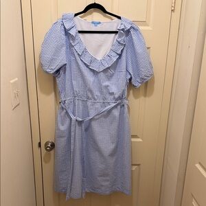 Draper James Light Blue and White Gingham Midi Dress